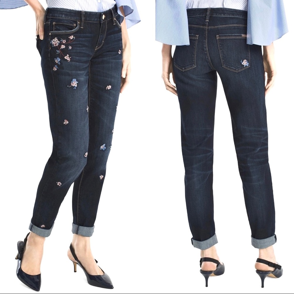 WHBM Floral Embroidered Girlfriend Jeans Straight